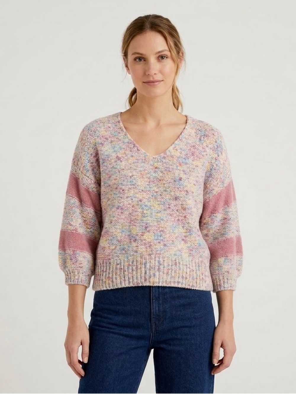 Vintage Cobblestone Hand Loomed Chunky Knit V-Neck Sweater Made in USA